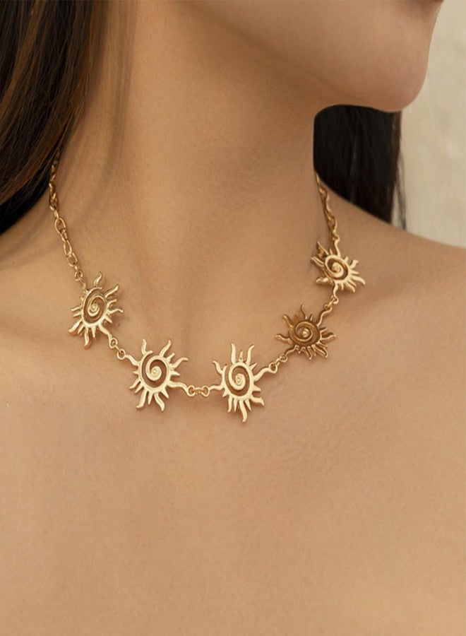 Decixde Sun Necklace for Women - Gold Choker Sunburst Bohemian Collar 18K Gold Plated Jewelry (Gold) - Image 3